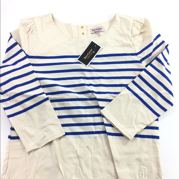 Juicy Couture XL Jersey Stripe Ivory Blue Top - Picture 7 of 8